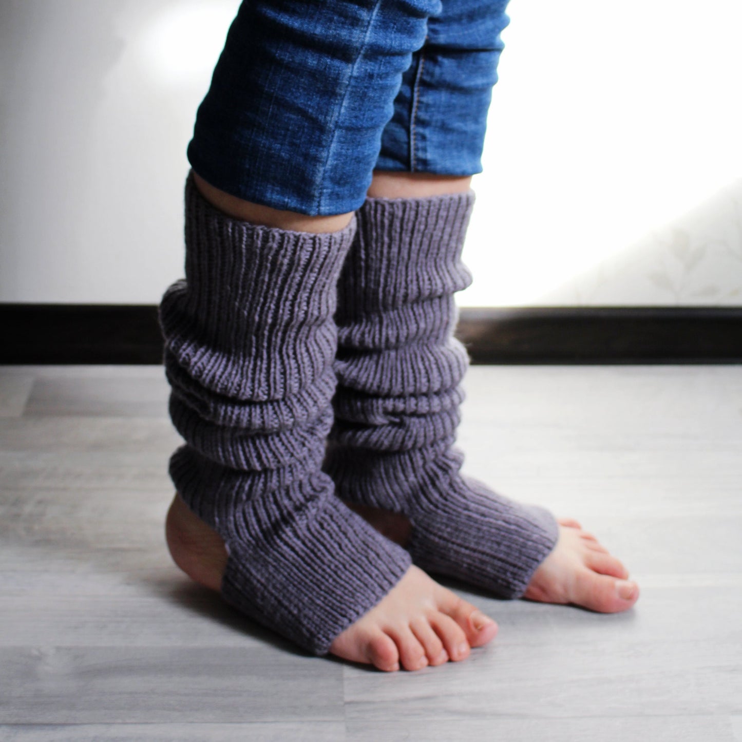 Ribbed classic leg warmers, Knee-high wool blend socks