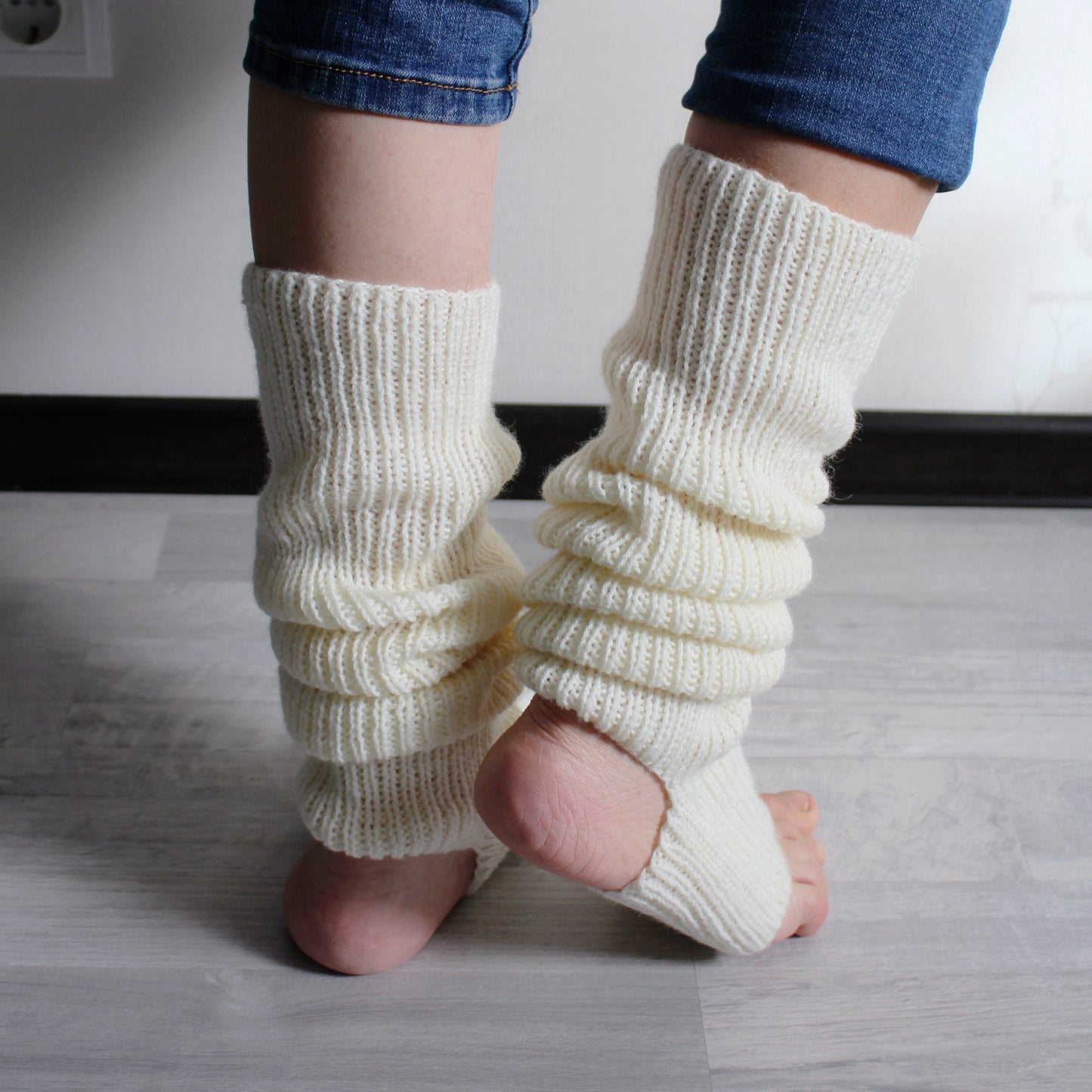 Ribbed classic leg warmers, Knee-high wool blend socks