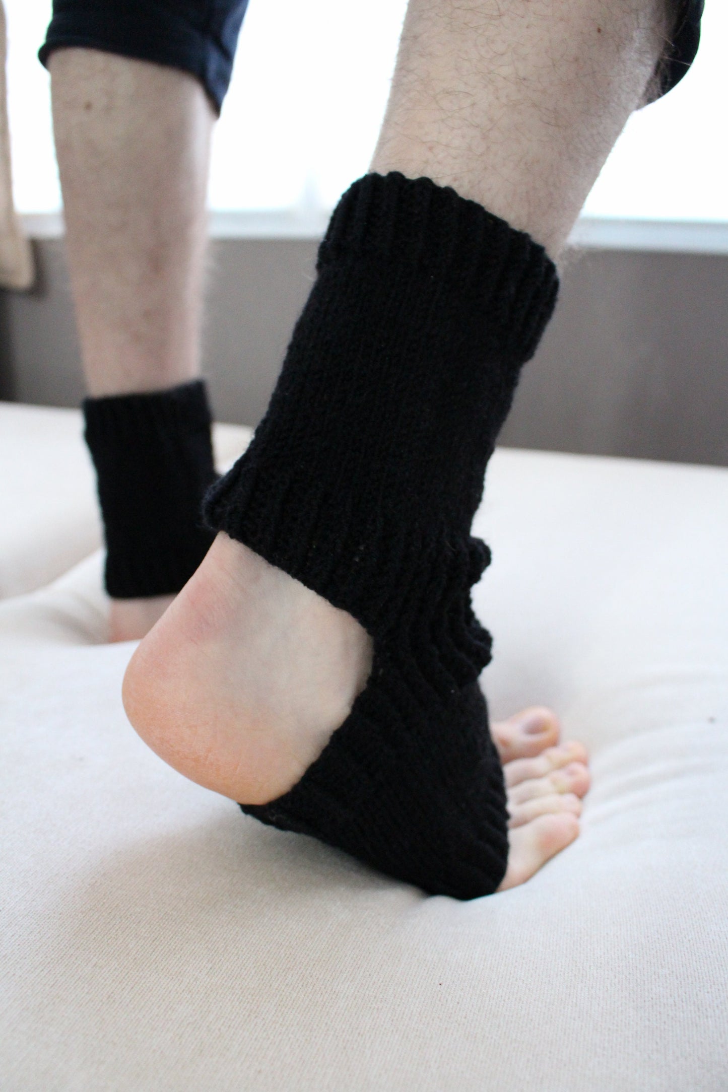 Open toe and open heel black socks, wide calf wool blend socks