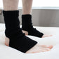 Open toe and open heel black socks, wide calf wool blend socks