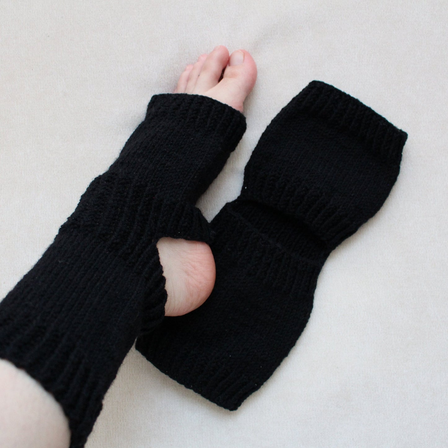 Open toe and open heel black socks, wide calf wool blend socks