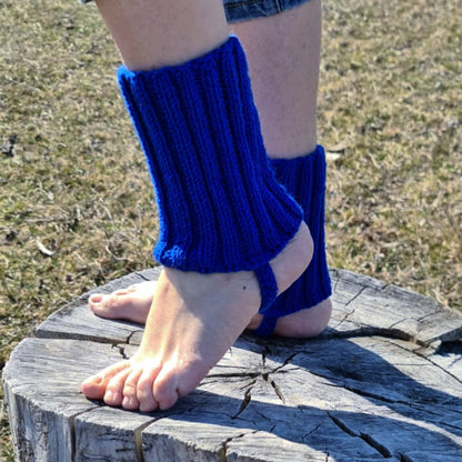 Blue stirrup ankle warmers, Knitted pedicure socks