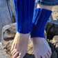 Blue stirrup ankle warmers, Knitted pedicure socks