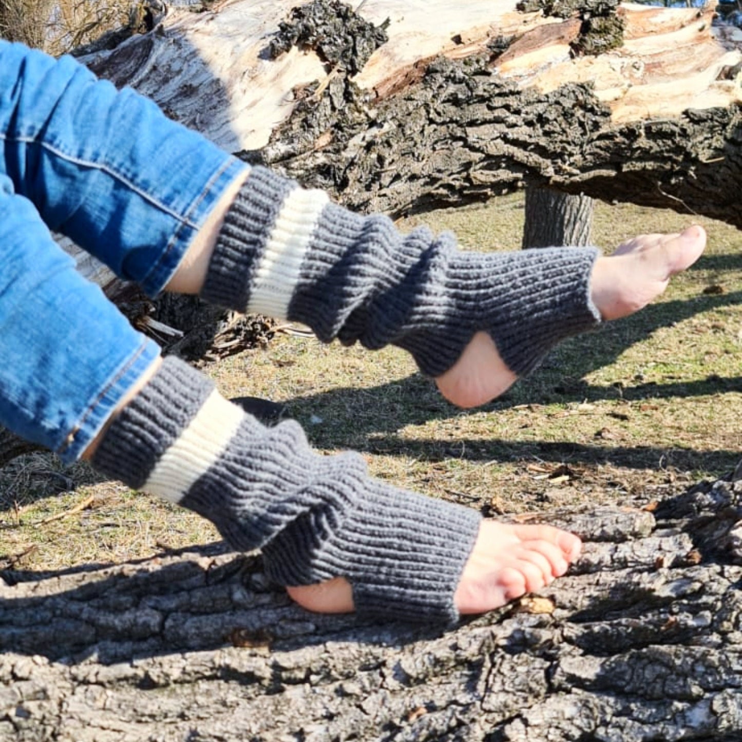 Stirrup leg warmers, Over the calf socks, Stripped open toe and open heel socks