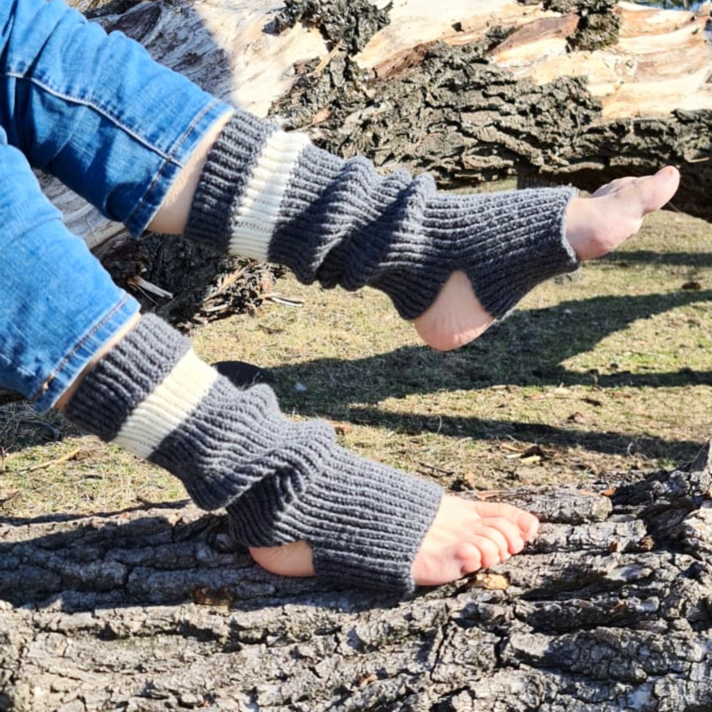 Stirrup leg warmers, Over the calf socks, Stripped open toe and open heel socks