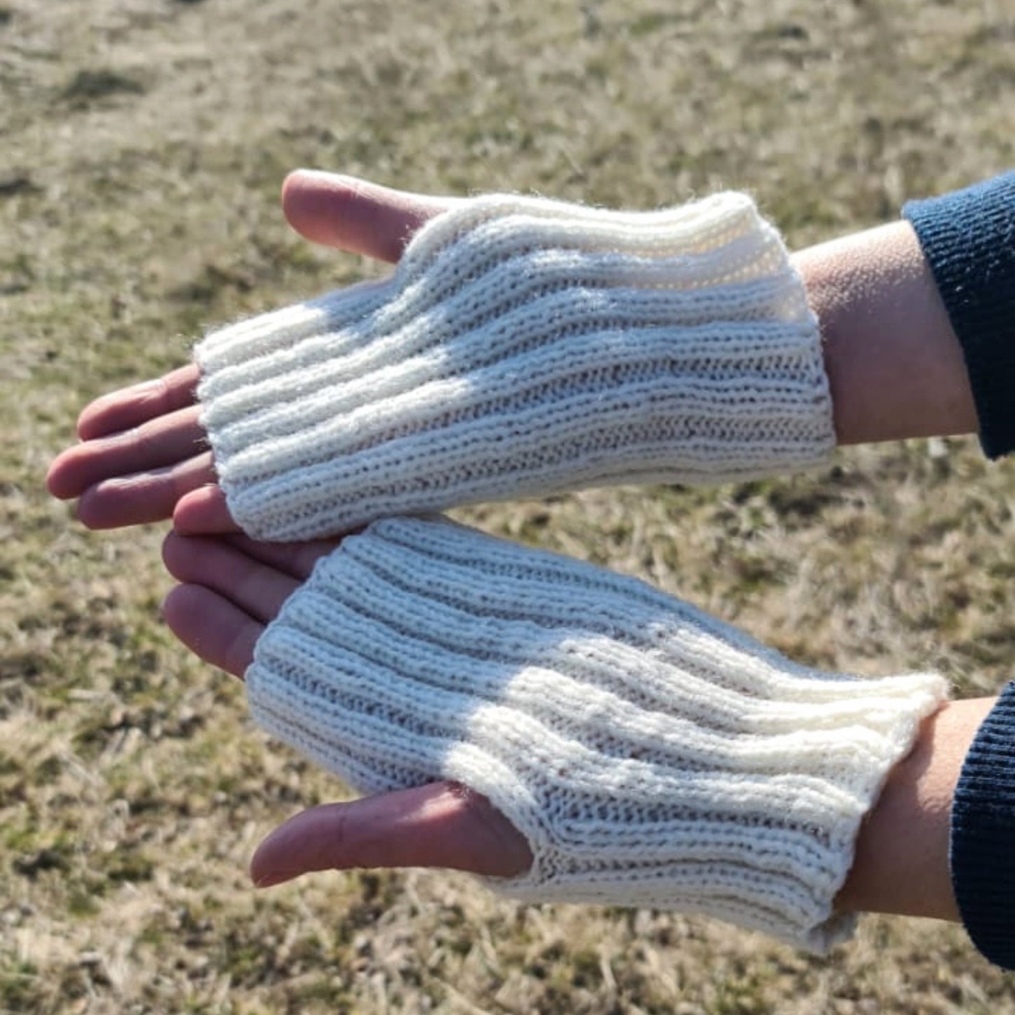 Ribbed fingerless gloves, Warm wool blend glovelettes, Cold-weather mittens