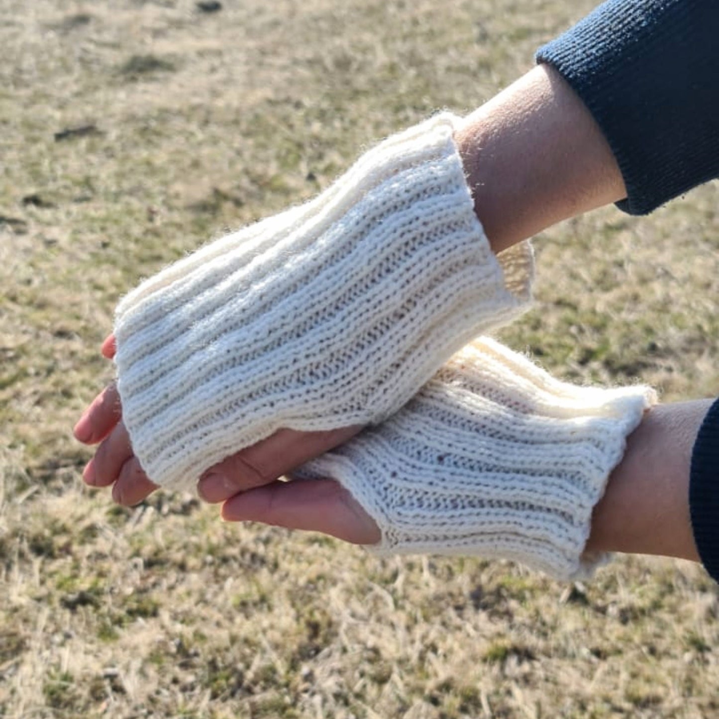 Ribbed fingerless gloves, Warm wool blend glovelettes, Cold-weather mittens