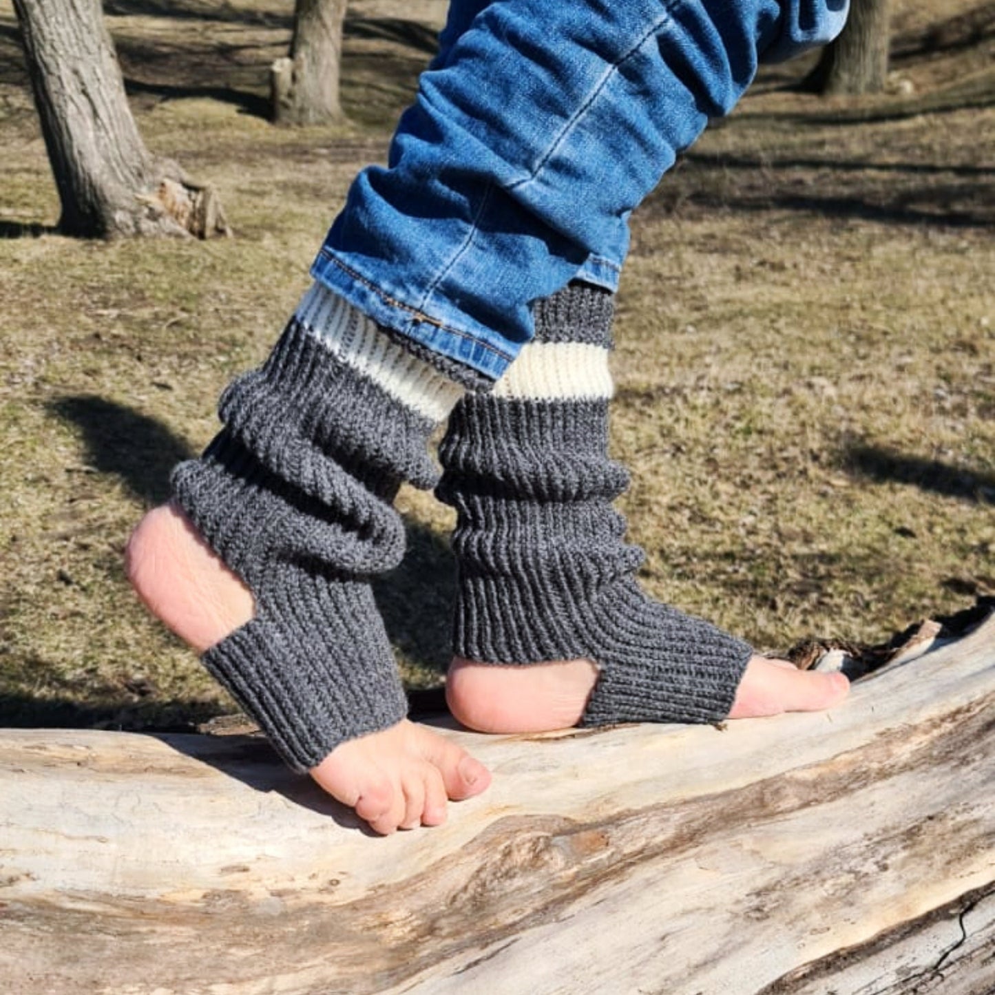 Stirrup leg warmers, Over the calf socks, Stripped open toe and open heel socks