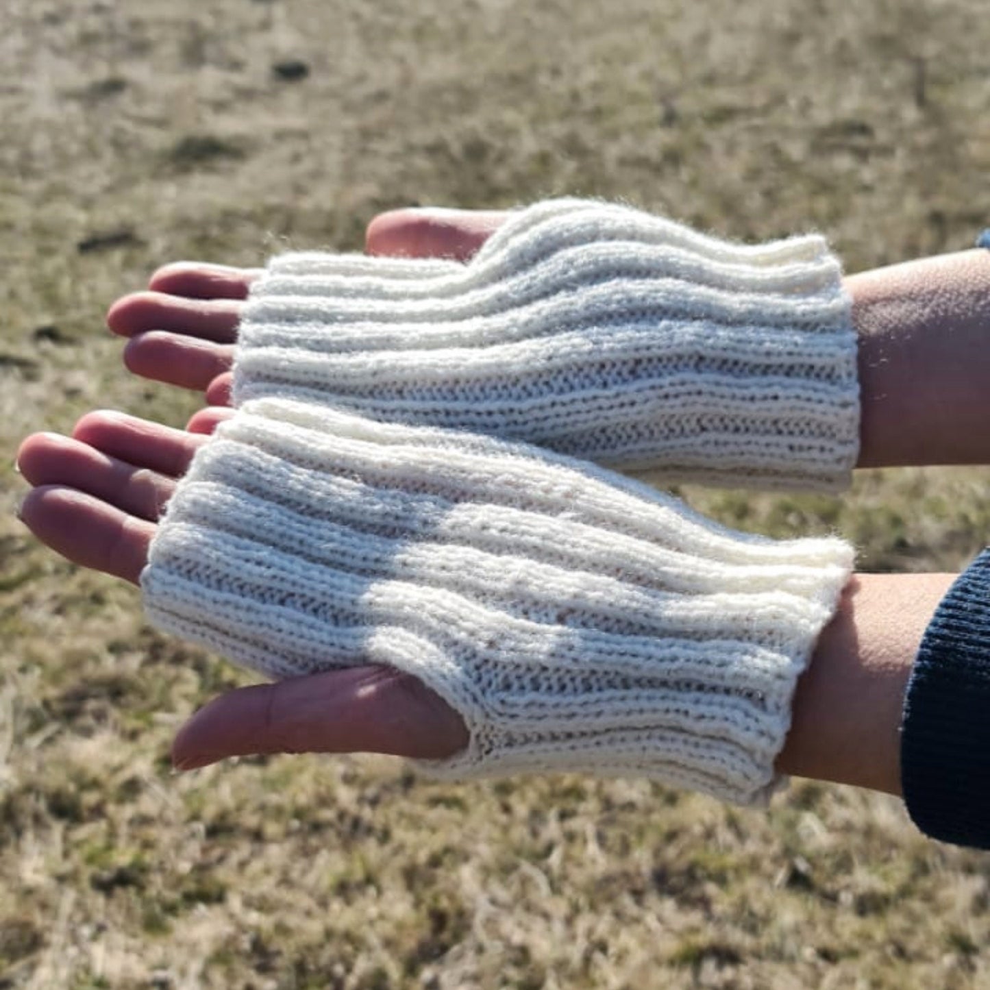 Ribbed fingerless gloves, Warm wool blend glovelettes, Cold-weather mittens