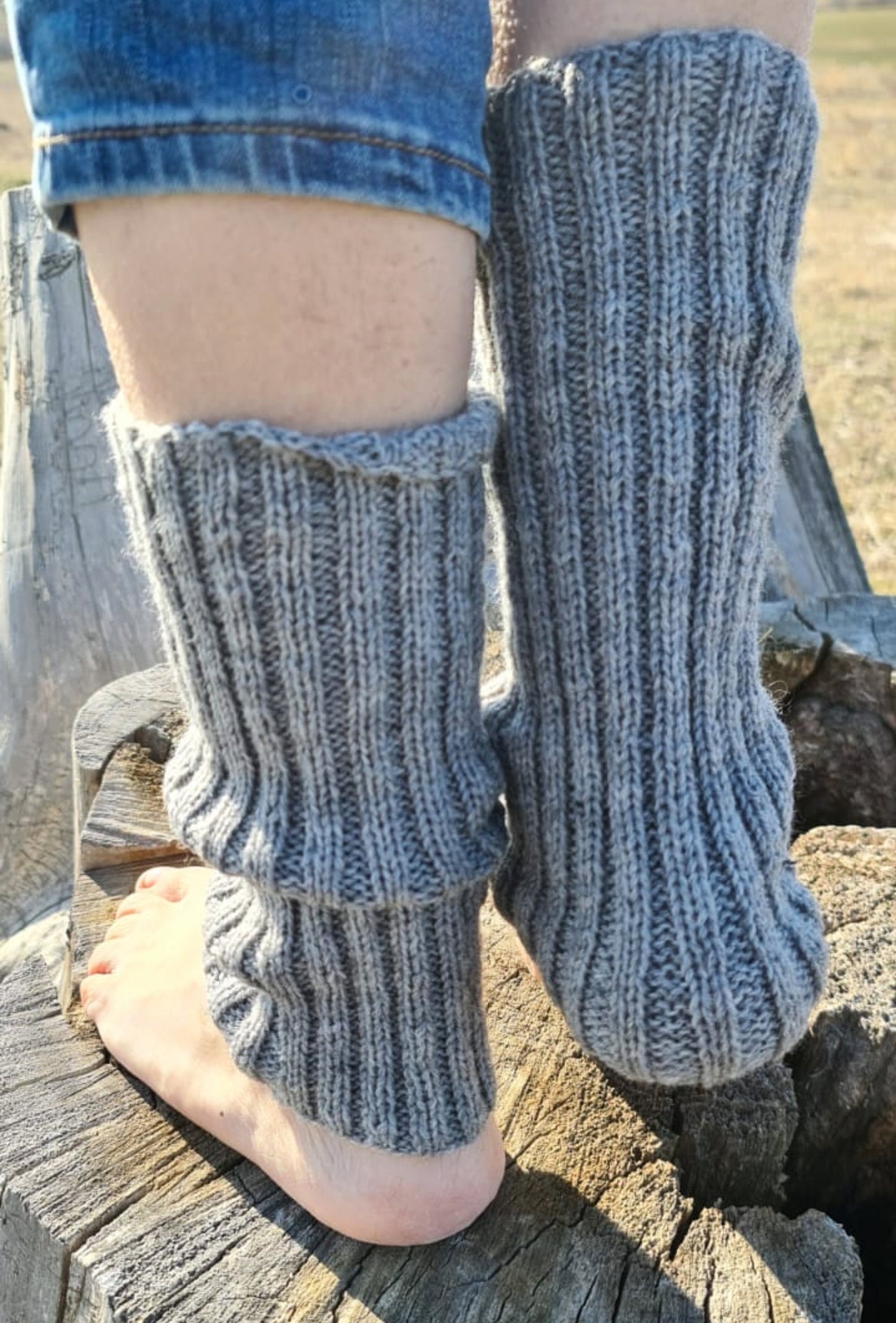 Ribbed knee-high leg warmers, Boot topper socks, Welly Socks