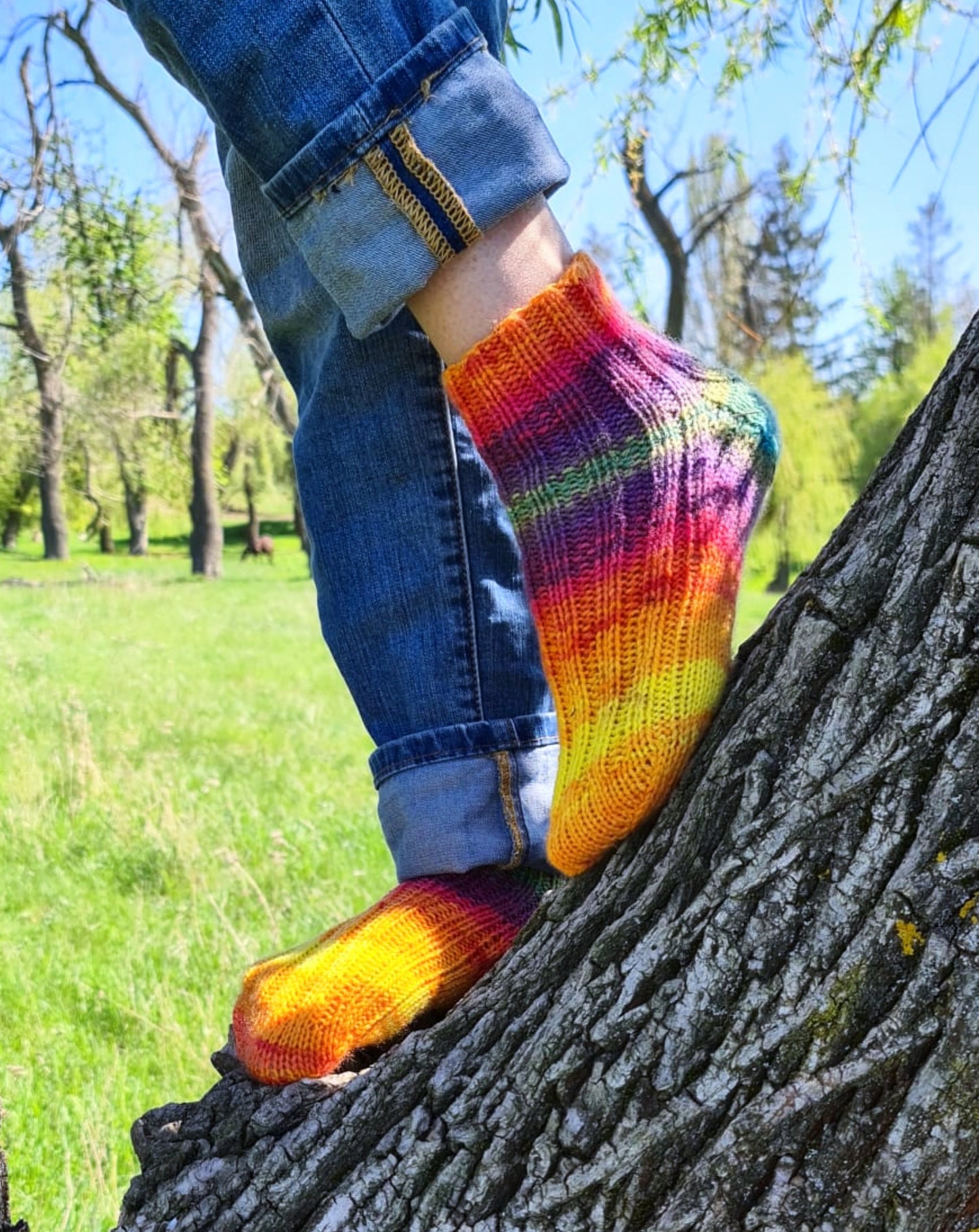 LGBTQ+ Pride socks, Rainbow striped wool blend socks