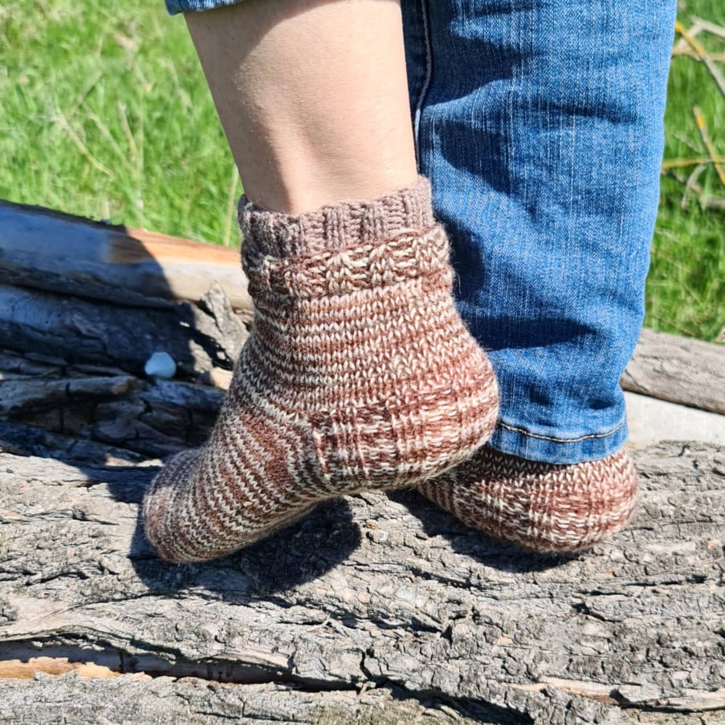 Striped ankle everyday socks, Knitted double-cuff socks