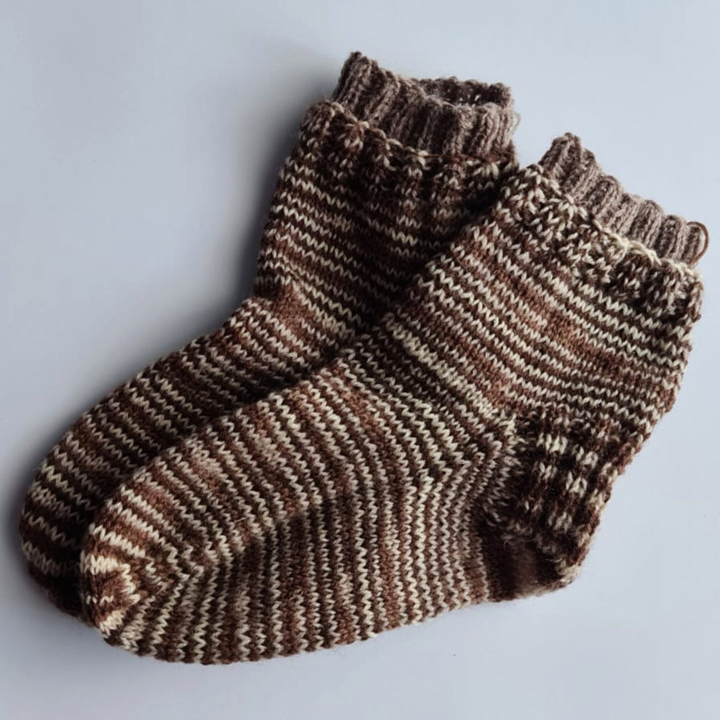 Striped ankle everyday socks, Knitted double-cuff socks