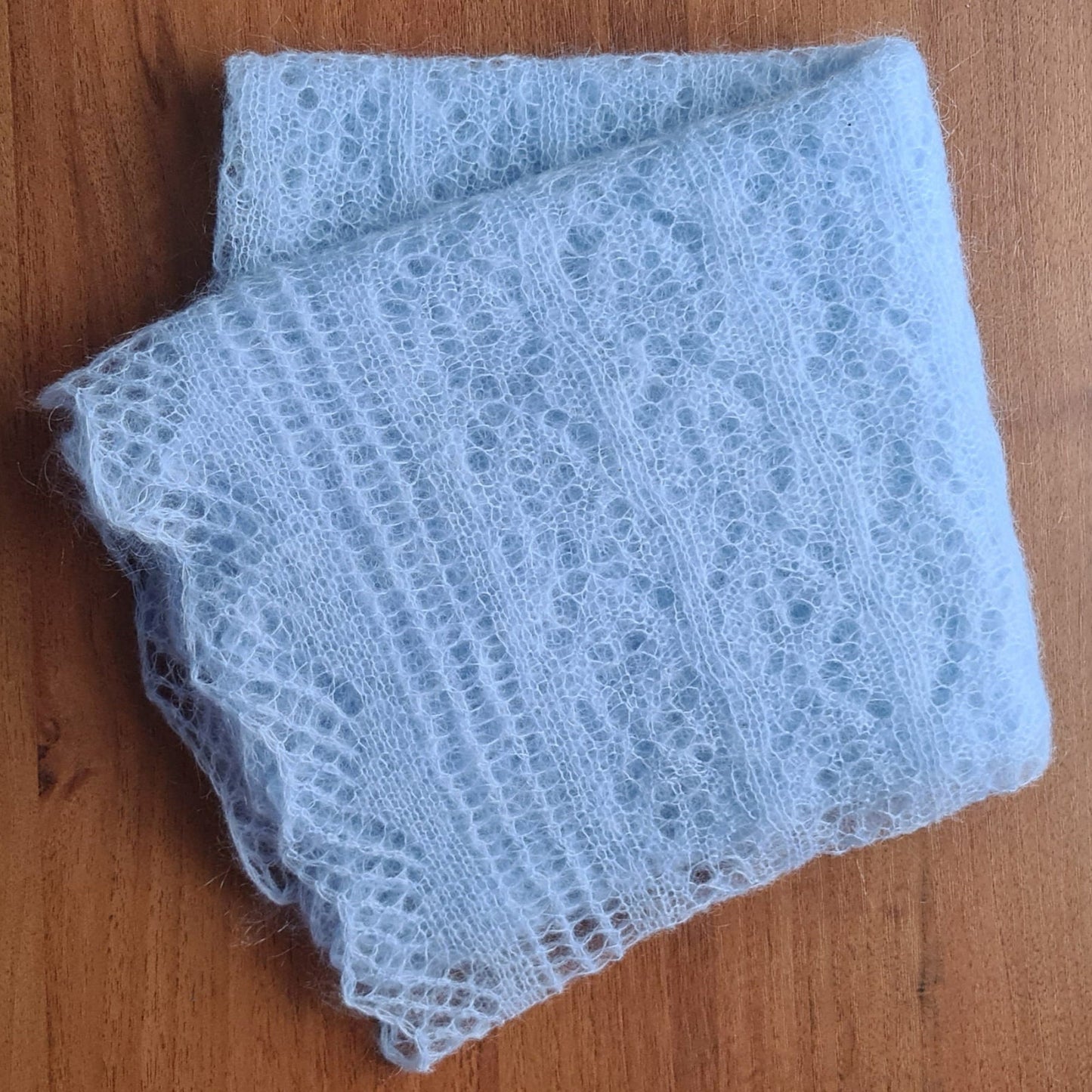 Mohair Leaf Lace Shawl, Modest head covering, Soft Blue Headscarf, Stretch Floral Mantilla, Traditional Veil, Airy square wrap