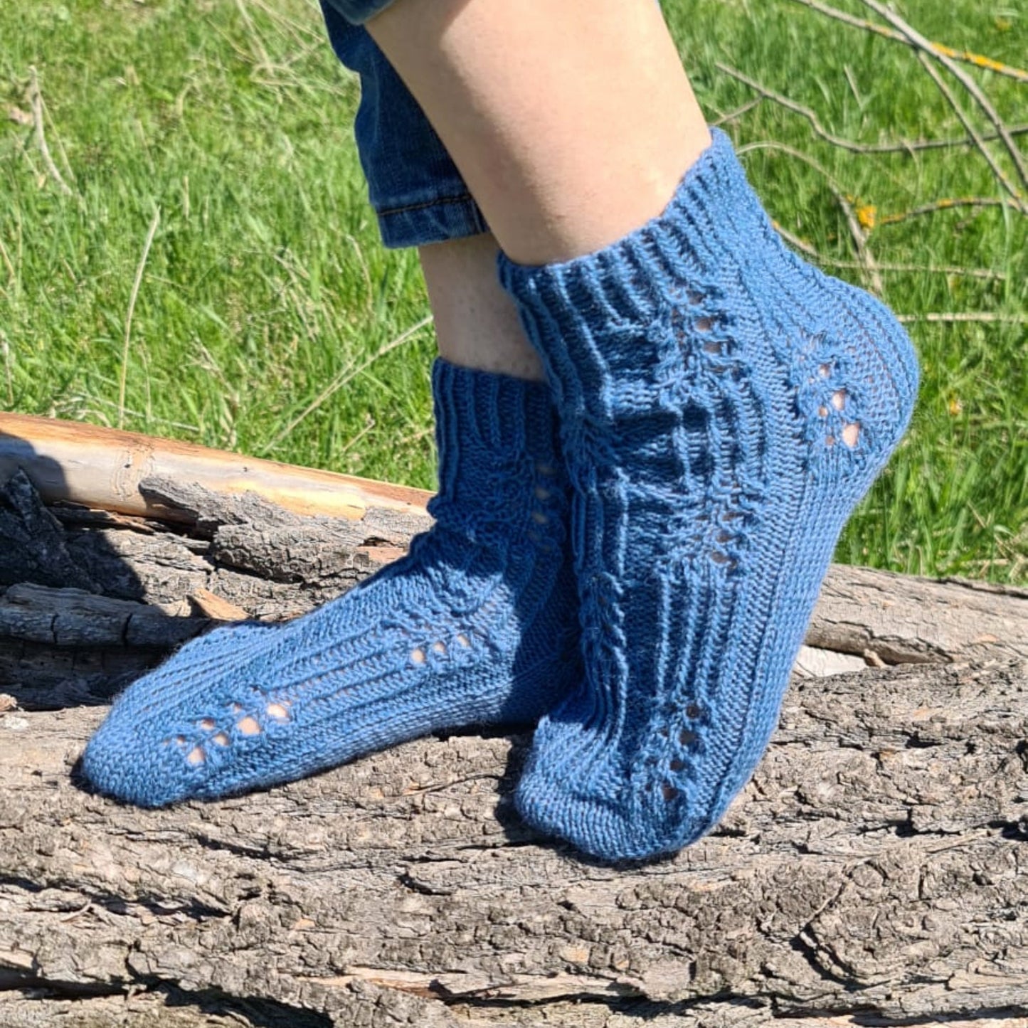 Alpaca hand-knitted socks, Fishnet anklets