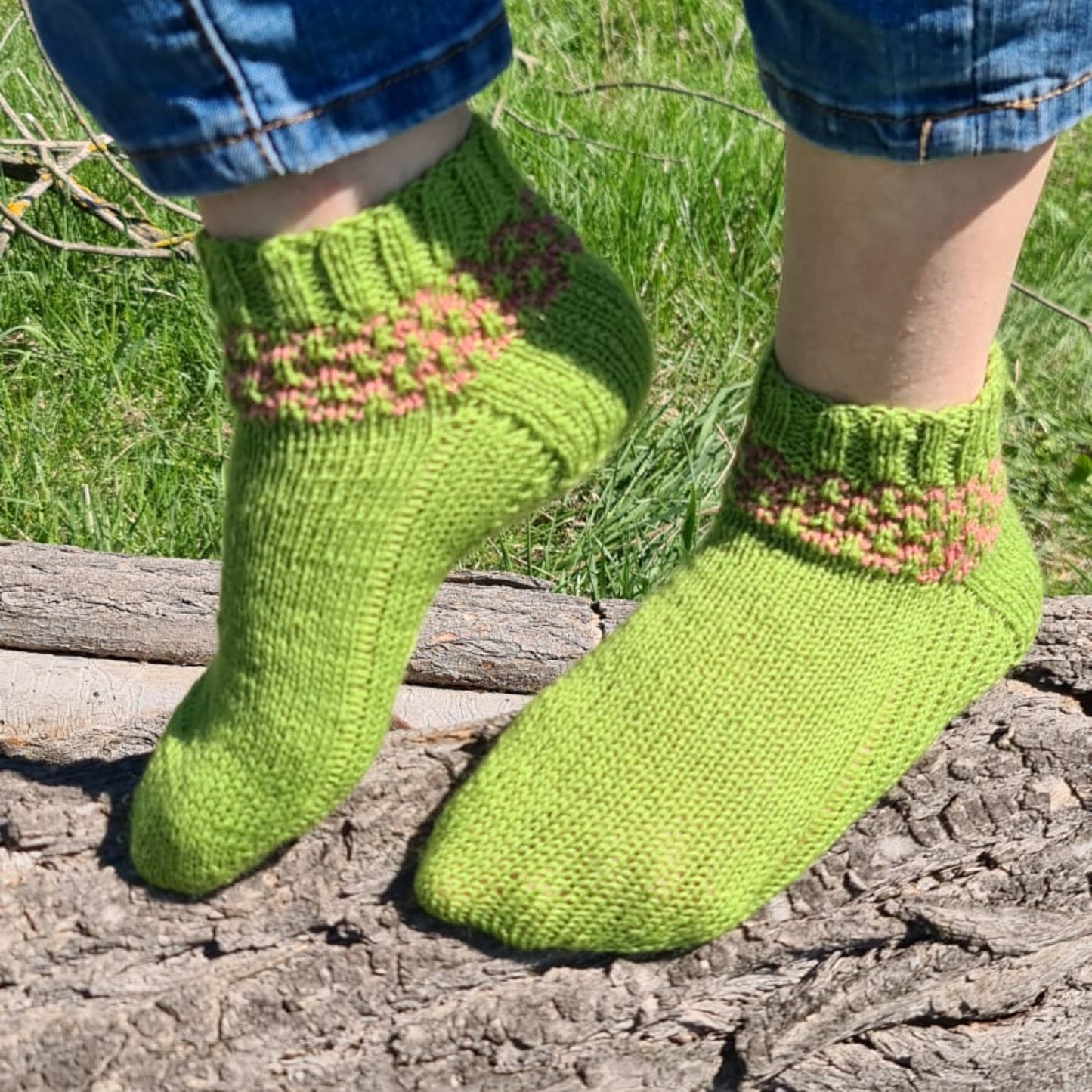 Socks with pink stripes, Wool house socks, Warm winter slippers