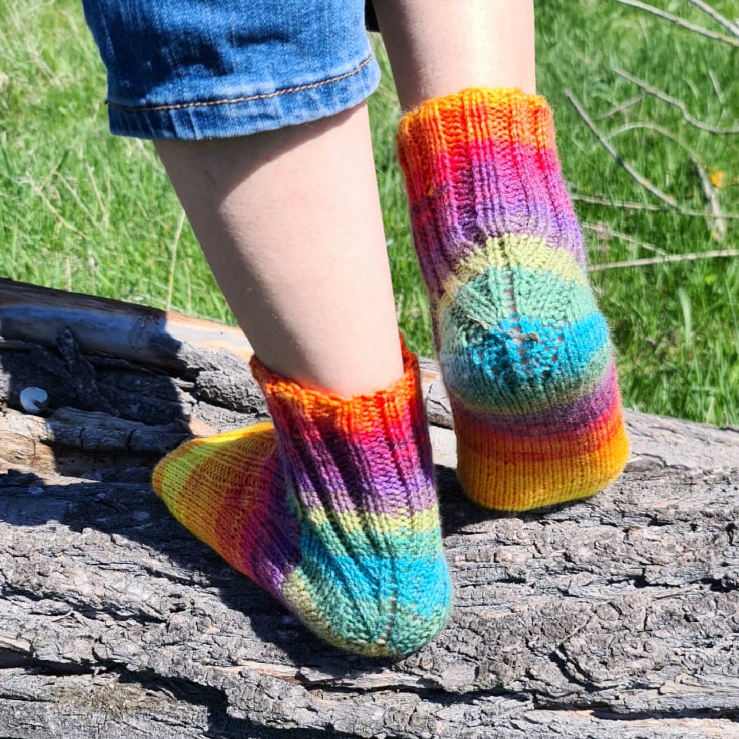 LGBTQ+ Pride socks, Rainbow striped wool blend socks