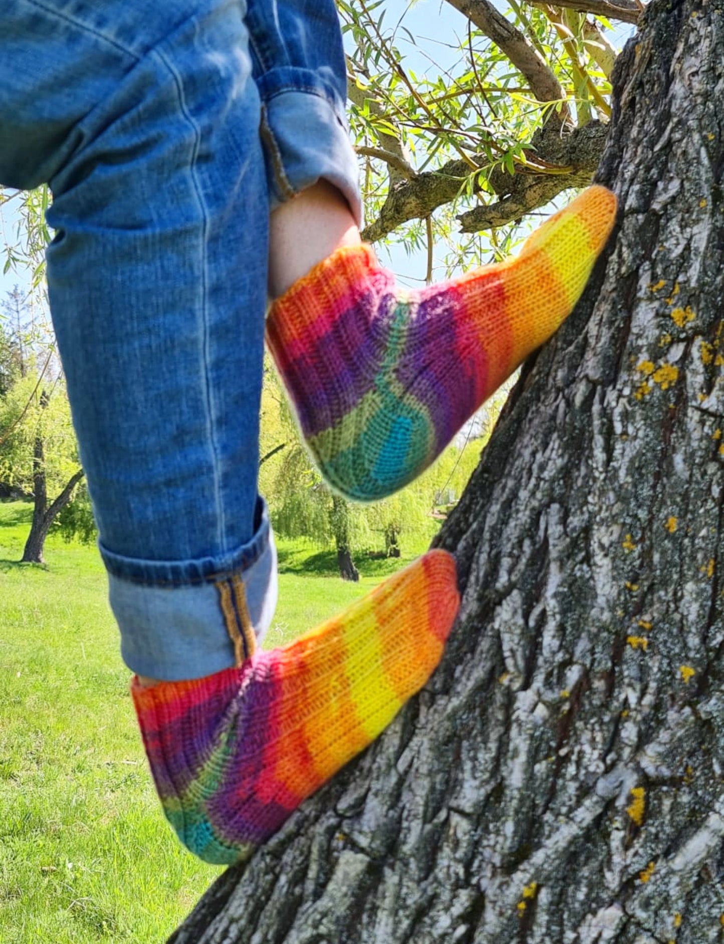 LGBTQ+ Pride socks, Rainbow striped wool blend socks