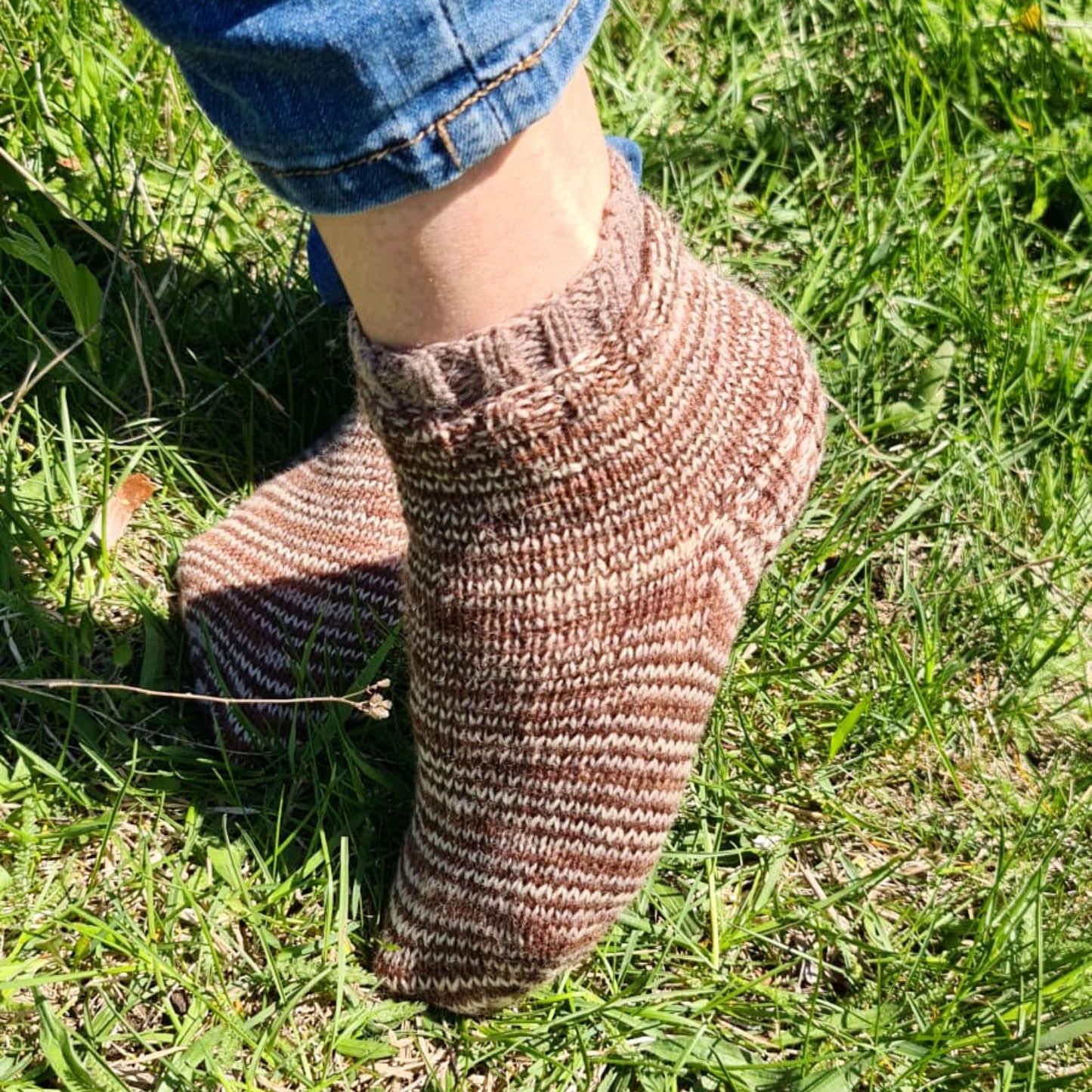 Striped ankle everyday socks, Knitted double-cuff socks