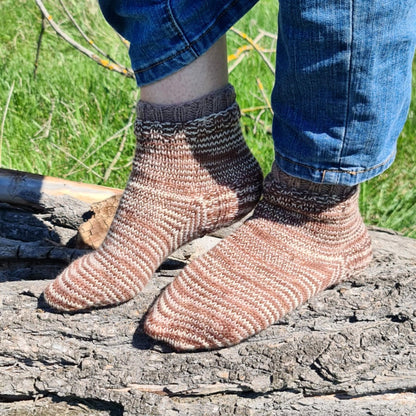 Striped ankle everyday socks, Knitted double-cuff socks