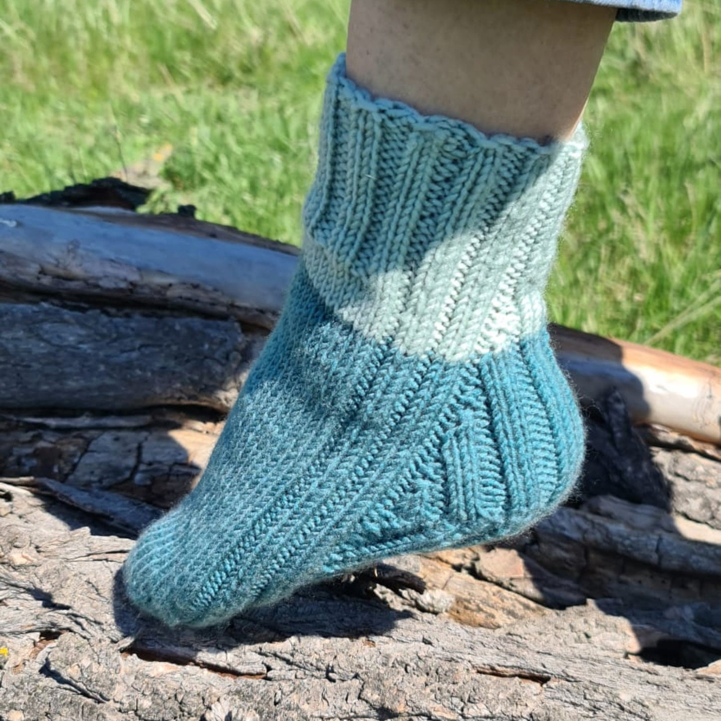 Blue and gray casual ribbed socks, Fancy big stripe socks