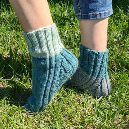 Blue and gray casual ribbed socks, Fancy big stripe socks