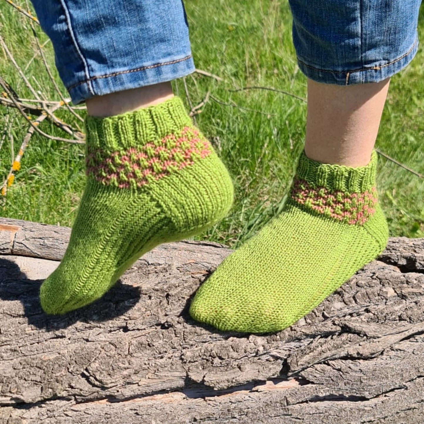 Socks with pink stripes, Wool house socks, Warm winter slippers