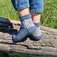 Hand knit alpaca wool two-color socks with grid pattern