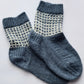 Hand knit alpaca wool two-color socks with grid pattern