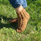 Braided chunky-knit wool slipper socks